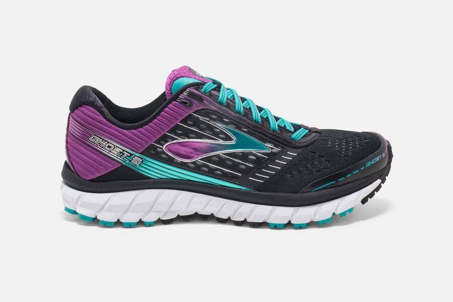 Brooks Women's Ghost 9 Road Running Shoes Black/Purple SXUB-12690